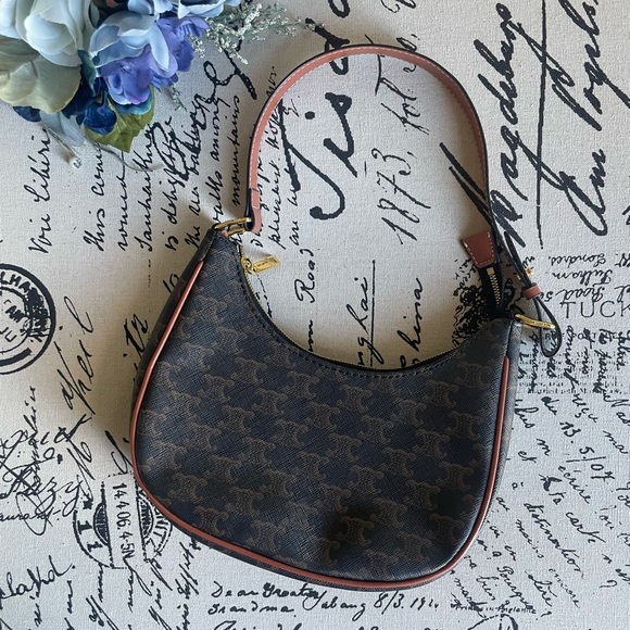 Small Ava Half Moon Crescent Bag in Triomphe Canvas and Calfskin in Tan - Picture 5 of 14